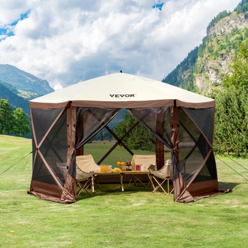 gazebi-campeggio-089bzh-1.jpg VEVOR Gazebo Pop Up, Tenda con Schermo Pop Up, Baldacchino su 6 Lati, Riparo da Sole 6 Panni Antivento Rimovibili Finestre in Rete, con Zanzariera ... - immagine 1