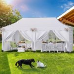 Gazebo da giardino 3x6m, tenda da giardino, tenda per ricevimenti, pieghevole impermeabile con 6 pareti laterali, per feste/festival/campeggio, bianco
