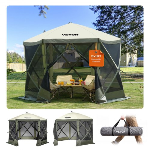 gazebo-da-campeggio-465fid-1.jpg VEVOR Gazebo Pop Up, Tenda con Schermo Pop Up, Baldacchino su 6 Lati, Riparo da Sole 6 Panni Antivento Rimovibili Finestre in Rete, con Zanzariera ... - immagine 1