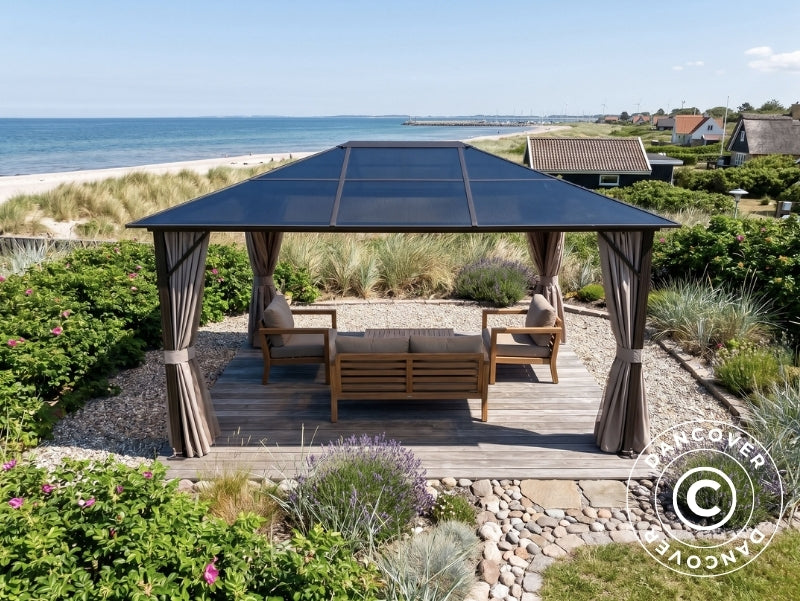 gazebo-da-campeggio-594cvn-1.jpg Gazebo da giardino Santa Barbara Steel+ con tende e zanzariera, 3x4m, Marone - immagine 1