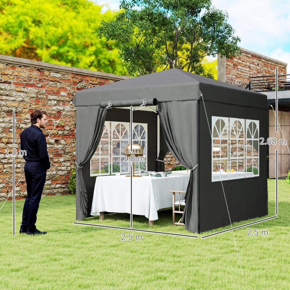 gazebo-per-campeggio-416cgs-1.jpg Pergola 2,5x2,5m, Grigio Scuro, Pop Up da Giardino con Protezione UV50+, Resistente alle Intemperie, Tenda Pieghevole per Campeggio ed Eventi - immagine 1