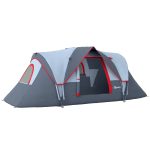 Tenda da Campeggio 6 Posti Idrorepellente con Protezione UV, Pali in Fibra di Vetro, Grigia
