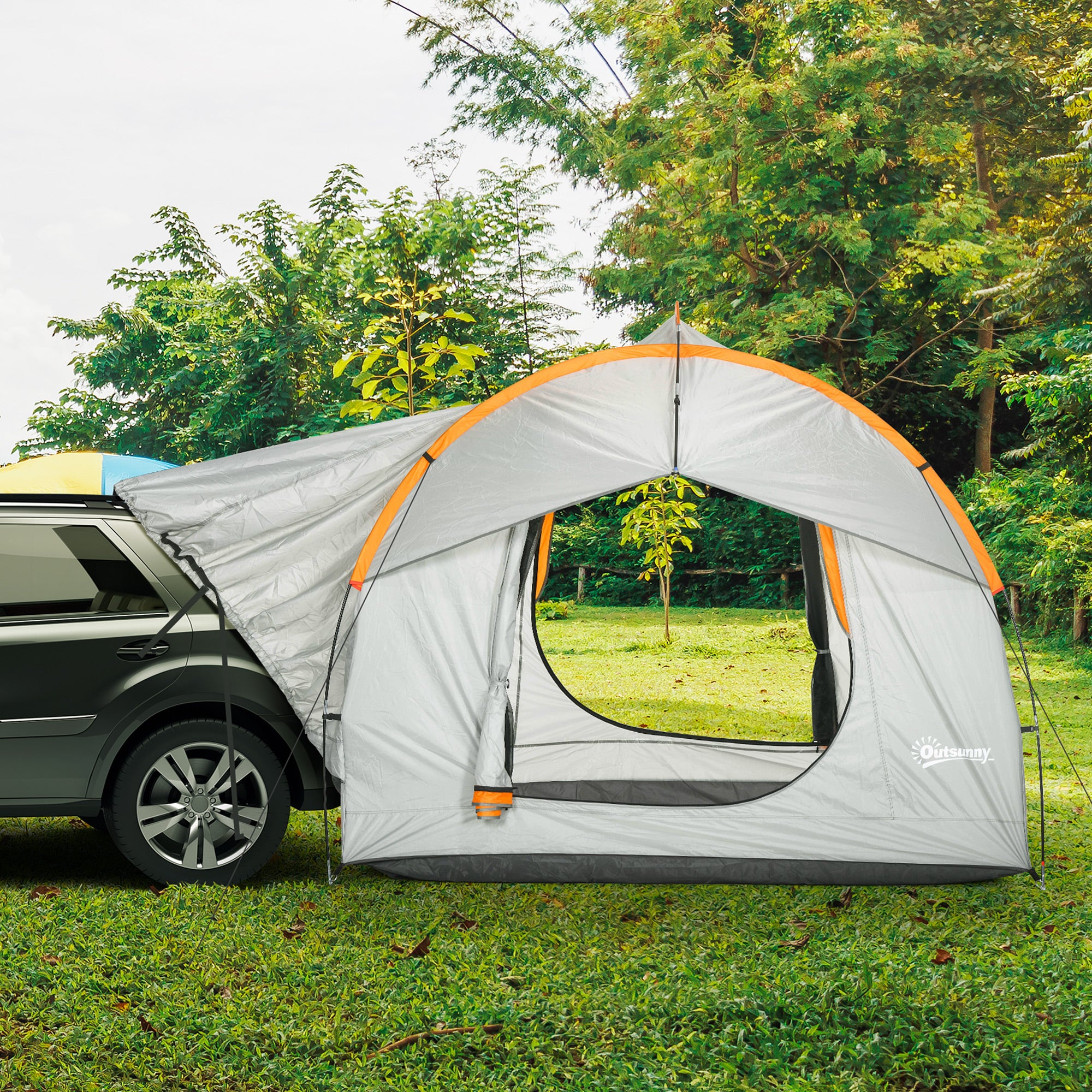tenda-auto-074jel-1.jpg Outsunny Tenda per Auto Impermeabile a 3 Porte in Poliestere, PE e Fibra di Vetro, 239x210x210 cm, Grigio e Arancione - immagine 1