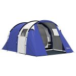 Tenda da campeggio per 4 persone, 2 stanze, impermeabile 3000 mm, con materassino e borsa per il trasporto, 420x300x200 cm, blu scuro.