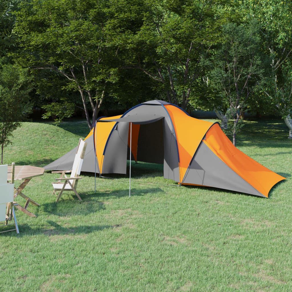 tenda-campeggio-6-posti-156pno-1.jpg vidaXL Tenda da Campeggio 6 Persone in Tessuto Grigio e Arancione | vidaXL.it - immagine 1