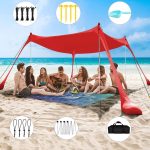 Tenda da spiaggia 300*300*200CM, tenda da spiaggia portatile con 2 pali in alluminio, pala per sabbia e borsa per il trasporto