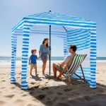 VEVOR Tenda da Spiaggia da 1830 x 1830 x 2290 mm, con Parete Laterale e Tasche per la Sabbia, Ombrellone Parasole Portatile Regolabile in Altezza per ...