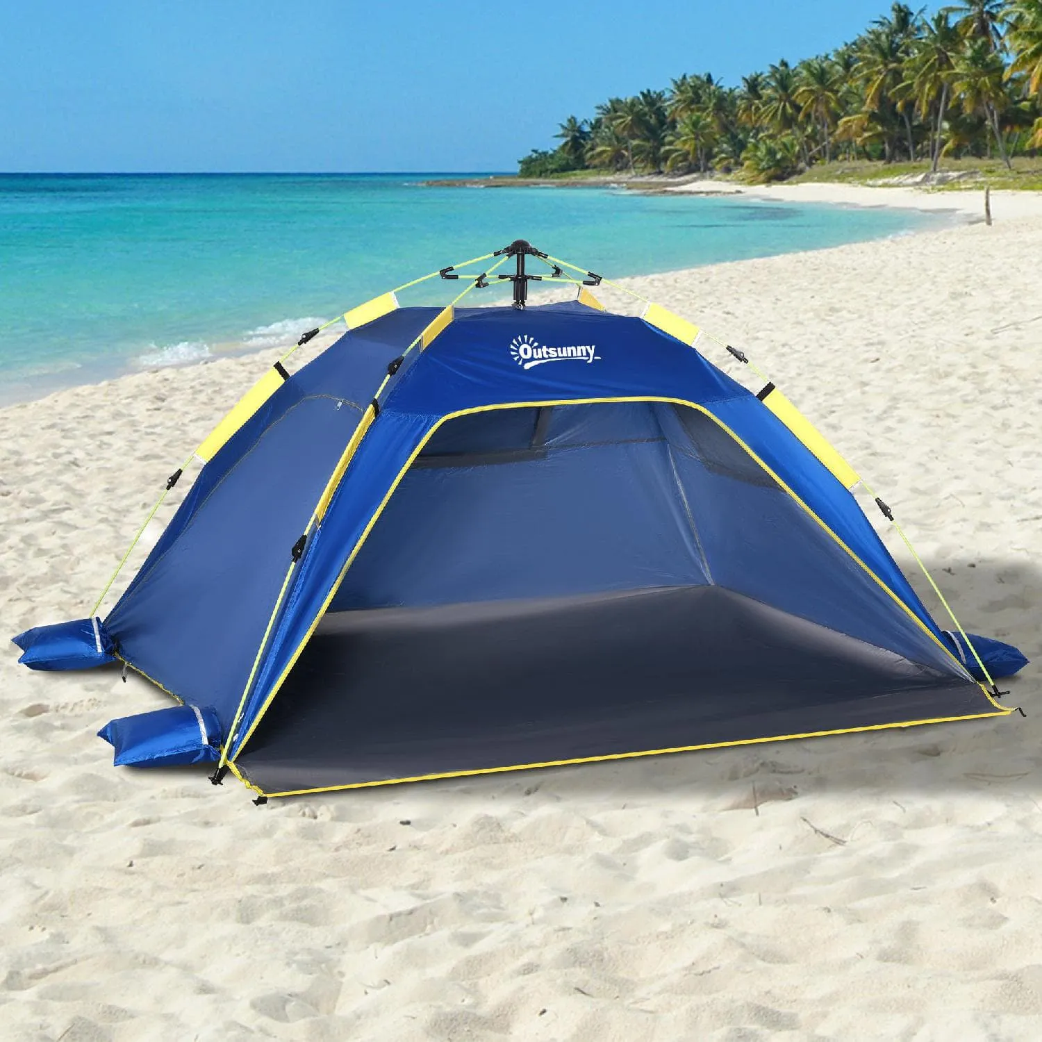 tenda-da-spiaggia-348msn.webp VivaGarden Tenda da Spiaggia Pop Up con Finestre Traforate e Porta Richiudibile 166A - immagine 1