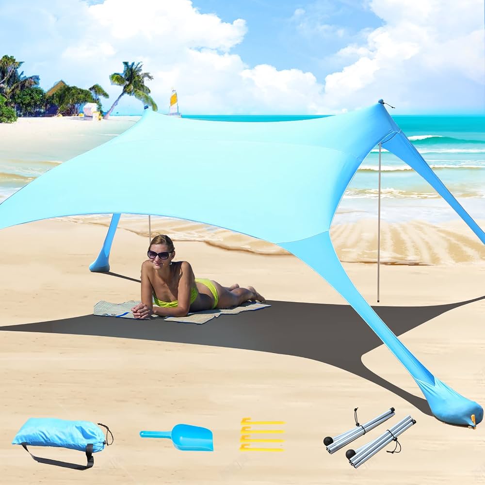 tenda-da-spiaggia-872rir-1.jpg CUUPO Tenda da spiaggia 2,1 x 2,1 m Riparo dal sole UPF50+ Protezione UV, Piccola tenda parasole da esterno con 2 pali per campeggio, spiaggia, pesca, cortile e picnic Blu : Amazon.it: - immagine 1