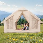 VEVOR Tende Gonfiabili per Campeggio, Tenda Gonfiabile per 4 6 Persone con Pompa a Mano, Tenda da Glamping 300D Oxford 4 Stagioni con Jack per Stufa, ...