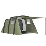 Outsunny Tenda da campeggio gonfiabile 3 6 persone tenda a tunnel da esterno con finestre laterali porta travi d'aria 4,4 x 2,8 x 1,95 m Verde | Aosom Italy