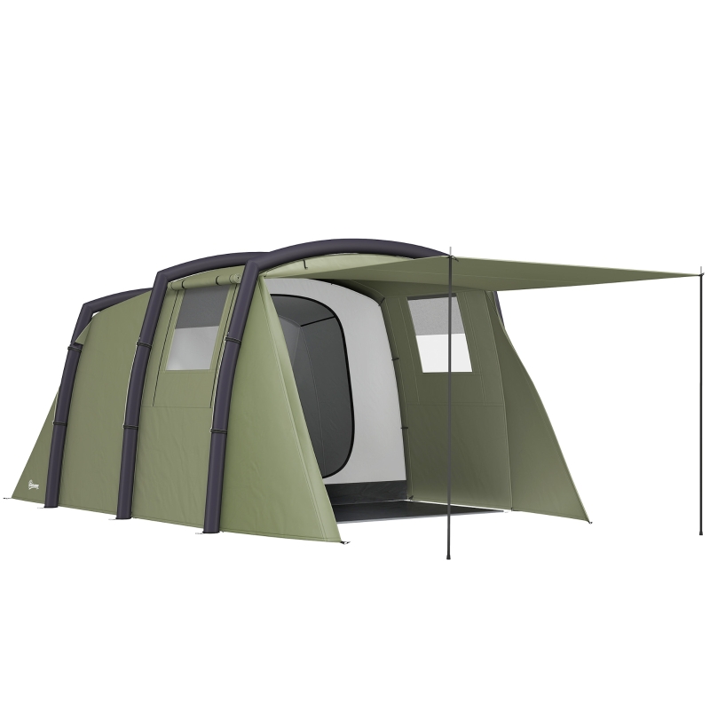 tenda-gonfiabile-6-posti-974jdv-1.jpg Outsunny Tenda da campeggio gonfiabile 3 6 persone tenda a tunnel da esterno con finestre laterali porta travi d'aria 4,4 x 2,8 x 1,95 m Verde | Aosom Italy - immagine 1
