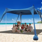 Osoeri Tenda da spiaggia, parasole da campeggio UPF50+ con 8 sacchi di sabbia, pala per sabbia, picchetti e pali di stabilità, baldacchino da spiaggia per campeggio, pesca, divertimento in cortile o :
