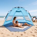 VEVOR Tenda da Spiaggia Campeggio, Parasole per 4 Persone, Tenda da Sole Portatile con Borsa per il Trasporto e Ancoraggi a Terra, Ombrellone da Spiaggia Leggero per Campeggio, Pesca, Picnic | VEVOR IT