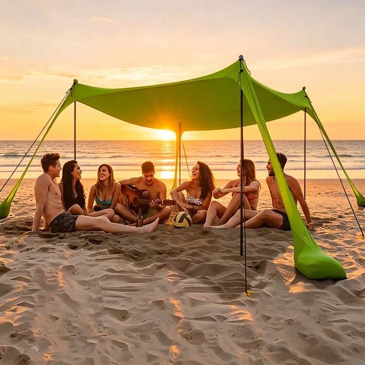 tenda-parasole-spiaggia-545rbu-1.jpg Tenda parasole da spiaggia verde per famiglie con pali di supporto per la stabilità, tenda parasole - immagine 1