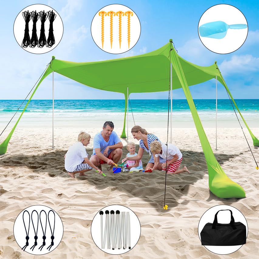 tenda-parasole-spiaggia-853hok-1.jpg Tenda parasole Tenda da spiaggia con protezione UV 200 x 210 x 200 cm Tenda portatile con palo in lega di alluminio Verde - immagine 1