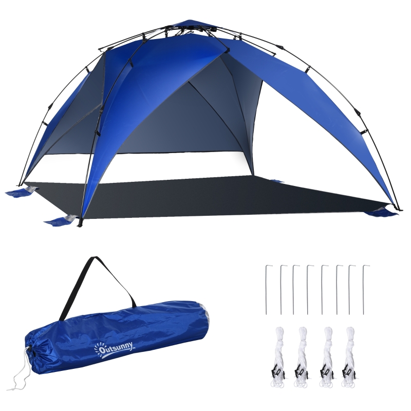 tenda-per-spiaggia-134ucw-1.jpg Outsunny Tenda da Spiaggia Pop Up per 4 Persone, Tenda Parasole da Spiaggia con Corde e Paletti in Poliestere, 247x247x145cm, Blu | Aosom Italy - immagine 1