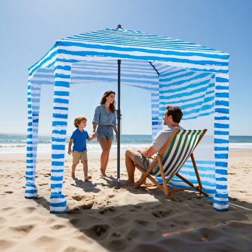 tenda-per-spiaggia-865efr-1.jpg VEVOR Tenda da Spiaggia da 1830 x 1830 x 2290 mm, con Parete Laterale e Tasche per la Sabbia, Ombrellone Parasole Portatile Regolabile in Altezza per ... - immagine 1
