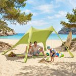 Tenda da spiaggia pieghevole con materassino parasole UPF50+, pali in alluminio, paletta, picchetti e borsa per il trasporto (verde)