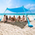 Tenda Parasole da Spiaggia – Telo Campeggio Portatile – 4 Pali in Alluminio – Protezione UV – Riparo Solare da Esterno – (300 x 300 x 200 cm)