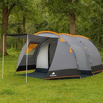 tende-tunnel-817roa-1.jpg CampFeuer tenda super+ per 4 persone | Grigio/nero (arancio) | Grande tenda tunnel con 2 ingressi e tettoia, colonna d'acqua 3000 mm | Tenda per gruppi, per campeggio e per famiglie : - immagine 1